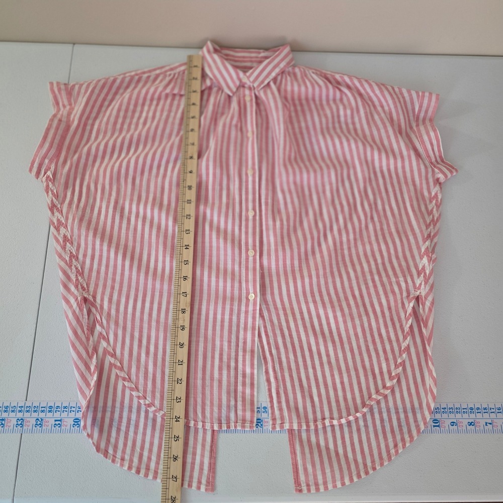 Madewell Cotton Button Shirt Womens Small Pink White Striped Back Vent Oversized - Picture 8 of 11